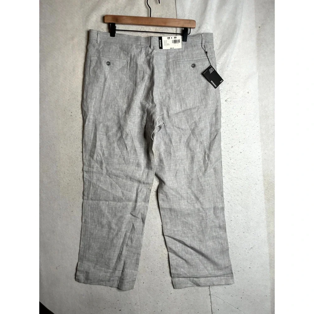 Murano Linen Pants Men's 38x30 Light Gray Relaxed Fit Flat Front Straight Leg
